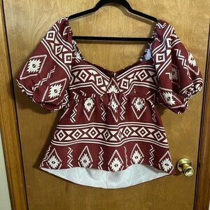 Women's Burgundy Patterned Top